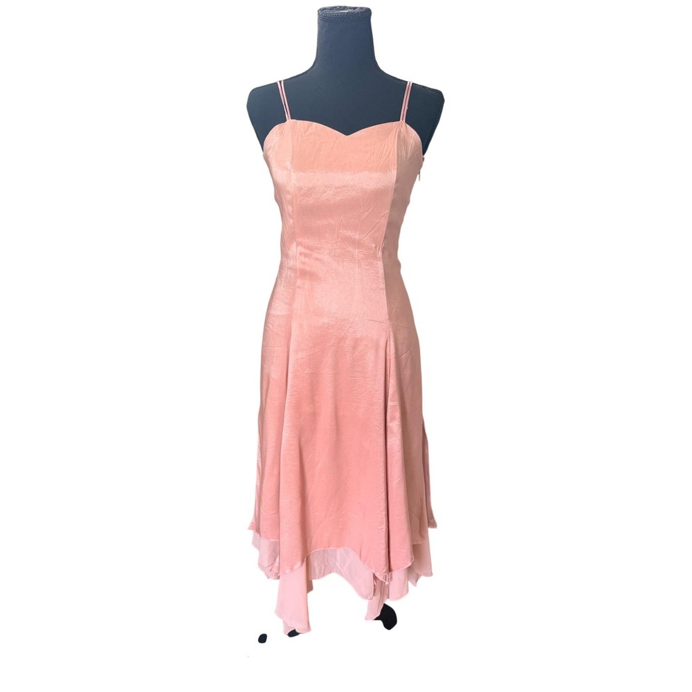 Vintage Pink‎ Lace Up Corset Back Handkerchief Hem Midi Dress XS Prom Formal